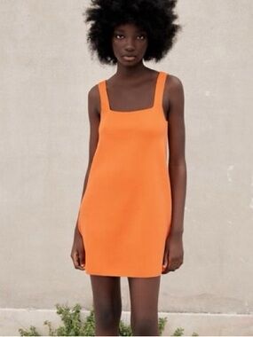 Lena Vibrant Orange Square-Neck Mini Dress